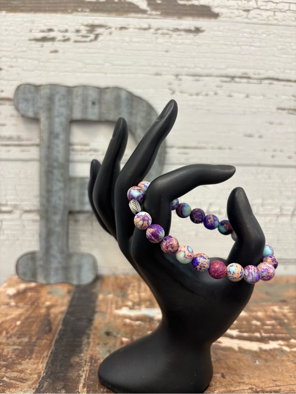Jasper Beaded Sea Sediment Purple Marble Bead Bracelet